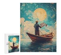 Rompecabezas 500 PCS para Adultos Fisherman Under Giant Moon Rompecabezas para Adultos Juegos Relajantes Corte De Precisión Oferta como Regalo para Toda La Familia 500 PCS