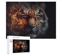 Rompecabezas 500 PCS para Adultos Flaming Tiger Portrait -1 Rompecabezas De Juguete para Decoración De Pared, Divertido Y Humorístico, Cumpleaños 500 PCS