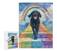 Rompecabezas 500 PCS para Adultos Flat-Coated Retriever Rainbow Bridge Rompecabezas para Adultos Juegos Relajantes Corte De Precisión Oferta como Regalo para Toda La Familia 500 PCS