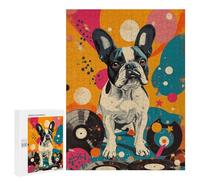 Rompecabezas 500 PCS para Adultos French Bulldog Vinyl Art Vinyl French Bulldog Music-Themed Dog Art Rompecabezas para Adultos Juegos Familiares Carrera De Velocidad Manual Regalos para Amigos Y Fam