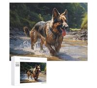 Rompecabezas 500 PCS para Adultos German Shepherd in River Rompecabezas De Juguete para Decoración De Pared, Divertido Y Humorístico, Cumpleaños 500 PCS