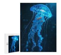 Rompecabezas 500 PCS para Adultos Glowing Blue Jellyfish in Dark Water Rompecabezas para Adultos Juguete Decoración De Pared Decoración del Hogar para Cumpleaños, Navidad 500 PCS