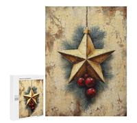 Rompecabezas 500 PCS para Adultos Gold Star Christmas Ornament Rompecabezas para Adultos Juegos Divertidos Vacaciones En Casa Matar El Tiempo para Cumpleaños, Navidad 500 PCS