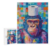 Rompecabezas 500 PCS para Adultos Gorilla with Toilet Paper Hat Rompecabezas para Adultos Juguetes De Bricolaje Pero Divertidos Y Humorísticos para Cumpleaños, Navidad 500 PCS