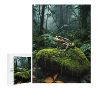 Rompecabezas 500 PCS para Adultos Green Frog on Mossy Rock Rompecabezas para Adultos Juegos Divertidos Vacaciones En Casa Matar El Tiempo para Cumpleaños, Navidad 500 PCS