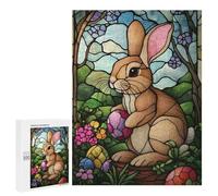 Rompecabezas 500 PCS para Adultos Happy Easter Bunny Glass Art Rompecabezas para Adultos Juguete Decoración De Pared Mejora La Memoria Regalo De Cumpleaños, Regalos, 500 PCS