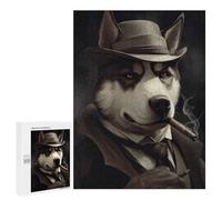 Rompecabezas 500 PCS para Adultos Husky Dog The Gangster Rompecabezas para Adultos Juegos Divertidos Análisis Y Lógica Cumpleaños 500 PCS