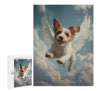 Rompecabezas 500 PCS para Adultos Jack Russell Terrier Angel Pet Tribute Print Dog with Angel Wings Rompecabezas para Adultos Juegos Relajantes Corte De Precisión Oferta como Regalo para Toda La Fam