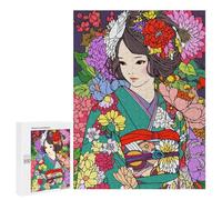 Rompecabezas 500 PCS para Adultos Japan Flower Girl Kimono Rompecabezas para Adultos Juguetes De Bricolaje Pero Divertidos Y Humorísticos para Cumpleaños, Navidad 500 PCS