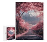 Rompecabezas 500 PCS para Adultos Japan Road and Sakura Tree Rompecabezas para Adolescentes Juguete Decoración De Pared Decoración Desafiante De Completar 500 PCS