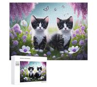 Rompecabezas 500 PCS para Adultos Kittens in Flower Garden -1 Rompecabezas para Adultos Juegos Relajantes Decoración Perfecta como Regalo para Toda La Familia 500 PCS