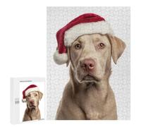 Rompecabezas 500 PCS para Adultos Labrador Retriever Dog with Santa Hat Portrait Rompecabezas para Adultos Juegos Relajantes Corte De Precisión Oferta como Regalo para Toda La Familia 500 PCS