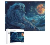 Rompecabezas 500 PCS para Adultos Lion Moon Night Sky Rompecabezas De Juguete para Decoración De Pared, Divertido Y Humorístico, Cumpleaños 500 PCS