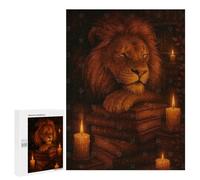 Rompecabezas 500 PCS para Adultos Lion Sleeping on Books with Candles Rompecabezas para Adultos Juego Práctico Decoración De Pared Ayuda A Ejercitar El Cerebro 500 PCS