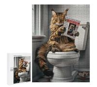 Rompecabezas 500 PCS para Adultos Maine Coon Cat on Toilet Rompecabezas para Adultos Juego De Ingenio Regalo De Cumpleaños Ayuda A Ejercitar El Cerebro 500 PCS