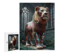 Rompecabezas 500 PCS para Adultos Mosaic Lion Statue in Garden Setting Rompecabezas Juego Familiar Difícil Oferta Difícil como Regalo para Toda La Familia 500 PCS