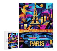 Rompecabezas 500 PCS para Adultos Paris Colorful Nights - Geometric Eiffel Tower Art Rompecabezas para Adultos Juguete Decoración De Pared Decoración Perfecta Regalos para Reducir El Estrés 500 PCS