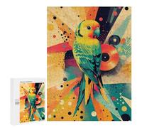 Rompecabezas 500 PCS para Adultos Parrot with Retro Bright Green Budgerigar Parrot Rompecabezas para Adultos Juguete Decoración De Pared Decoración Perfecta Regalos para Reducir El Estrés 500 PCS