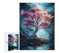 Rompecabezas 500 PCS para Adultos Pink Tree in Blue Cave Rompecabezas para Adultos Juegos De Relajación Decoración Cumpleaños 500 PCS
