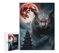 Rompecabezas 500 PCS para Adultos Red Moon and Mythical Tiger Rompecabezas para Adultos Juegos Relajantes Decoración Perfecta como Regalo para Toda La Familia 500 PCS