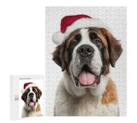 Rompecabezas 500 PCS para Adultos Saint Bernard Dog Wearing Santa Hat Rompecabezas para Adultos Juegos Relajantes Corte De Precisión Oferta como Regalo para Toda La Familia 500 PCS