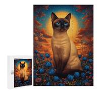 Rompecabezas 500 PCS para Adultos Siamese Cat in A Field of Flowers Rompecabezas para Adultos Juego Práctico Decoración De Pared Ayuda A Ejercitar El Cerebro 500 PCS