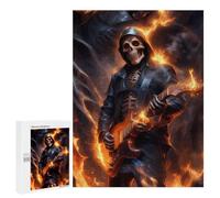 Rompecabezas 500 PCS para Adultos Skull Guitarist in Flames Rompecabezas De Juguete para Decoración De Pared, Divertido Y Humorístico, Cumpleaños 500 PCS