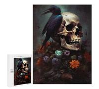 Rompecabezas 500 PCS para Adultos Skull with Raven and Flowers Rompecabezas para Adultos Juegos Familiares Carrera De Velocidad Manual Regalos para Amigos Y Familiares 500 PCS