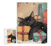 Rompecabezas 500 PCS para Adultos Sleepy Christmas Cat Rompecabezas para Adultos Juguetes De Bricolaje Pero Divertidos Y Humorísticos para Cumpleaños, Navidad 500 PCS