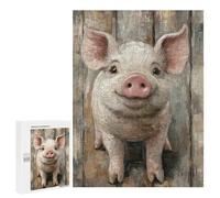 Rompecabezas 500 PCS para Adultos Smiling Pig Portrait Minimal Farm Animal Wall Art Rompecabezas para Adultos Juguete Decoración De Pared Decoración del Hogar para Cumpleaños, Navidad 500 PCS