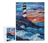 Rompecabezas 500 PCS para Adultos Stained Glass Lighthouse Sunset Rompecabezas para Adultos Juego De Ingenio Regalo De Cumpleaños Ayuda A Ejercitar El Cerebro 500 PCS