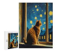 Rompecabezas 500 PCS para Adultos Starry Night Cat Rompecabezas para Adultos Juego De Ingenio Regalo De Cumpleaños Ayuda A Ejercitar El Cerebro 500 PCS