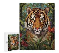 Rompecabezas 500 PCS para Adultos Tiger Stained Glass Rompecabezas para Adultos Juguetes De Bricolaje Pero Divertidos Y Humorísticos para Cumpleaños, Navidad 500 PCS