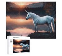 Rompecabezas 500 PCS para Adultos Unicorn by The Lake at Sunset Rompecabezas para Adultos Juegos Relajantes Decoración Perfecta como Regalo para Toda La Familia 500 PCS