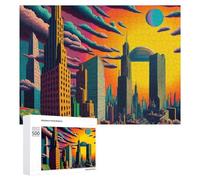 Rompecabezas 500 PCS para Adultos Vibrant Cityscape at Sunset Rompecabezas De Juguete para Decoración De Pared, Divertido Y Humorístico, Cumpleaños 500 PCS