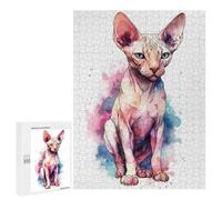 Rompecabezas 500 PCS para Adultos Watercolor Sphynx Cat Art Rompecabezas para Adultos Juegos Familiares Carrera De Velocidad Manual Regalos para Amigos Y Familiares 500 PCS