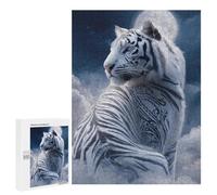 Rompecabezas 500 PCS para Adultos White Tiger Moonlit Sky Rompecabezas Juguetes Antiestrés para La Diversión Familiar Oferta como Regalos para Toda La Familia 500 PCS