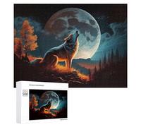 Rompecabezas 500 PCS para Adultos Wolf Howling at Giant Moon Rompecabezas De Juguete para Decoración De Pared, Divertido Y Humorístico, Cumpleaños 500 PCS