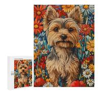 Rompecabezas 500 PCS para Adultos Yorkshire Terrier in Flowers Dog Wall Art Print Rompecabezas para Adultos Juegos Relajantes Corte De Precisión Oferta como Regalo para Toda La Familia 500 PCS