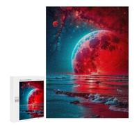 Rompecabezas 500 PCS Red Moon and The Sea Rompecabezas para Adultos Juguete Decoración De Pared Patrón De Ensamblaje Oferta como Regalos para Toda La Familia 500 PCS