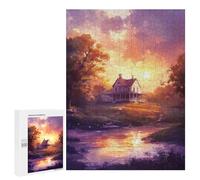 Rompecabezas 500 PCS Sunset House by The River Rompecabezas para Adultos Juguete Decoración De Pared Regalo De Cumpleaños Oferta como Regalos para Toda La Familia 500 PCS