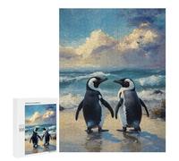 Rompecabezas 500 PCS Two Penguins on A Beach Painting Rompecabezas para Adultos Juguete Decoración De Pared Regalo De Cumpleaños Oferta como Regalos para Toda La Familia 500 PCS