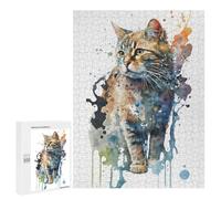 Rompecabezas 500 PCS Watercolor Cat Painting Rompecabezas para Adultos Juguete Decoración De Pared Regalo De Cumpleaños Oferta como Regalos para Toda La Familia 500 PCS
