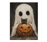 Rompecabezas 52x38cm/1000pcs para Adolescentes Spooky Cute Ghost and Black Cat with Pumpkin Rompecabezas para Adultos Juegos De Relajación Decoración Desafío Educativo 52x38cm/1000pcs