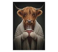 Rompecabezas 75x50cm/1000pcs para Adultos Cozy Highland Cow with Hot Drink Rompecabezas para Adultos Juego Práctico Decoración De Pared Regalos Y Cumpleaños Únicos 75x50cm/1000pcs