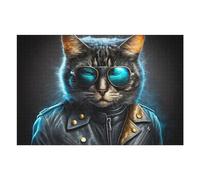 Rompecabezas 75x50cm/1000pcs para Adultos Stylish Cat in Leather Jacket Rompecabezas para Adultos Juego Práctico Ensamblaje De Patrones Cumpleaños 75x50cm/1000pcs
