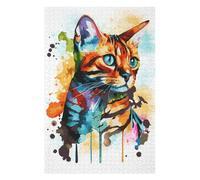 Rompecabezas 75x50cm/1000pcs Watercolor Bengal Cat Rompecabezas para Adultos Juguetes Antiestrés Montaje De Patrones Cumpleaños Y Navidad 75x50cm/1000pcs