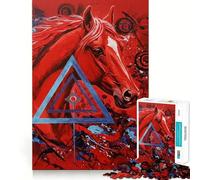 Rompecabezas Abstracto de Caballo Rojo de 1000 Piezas para Adolescentes Fortalece la Memoria, Calma, relaja, Bordes Suaves Regalo increíble (38x26cm)