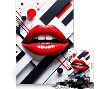 Rompecabezas Abstracto de Labios Rojos de 1000 Piezas para Adolescentes Fortalece la Memoria, Calma, relaja, Bordes Suaves Regalo increíble (50x75cm)