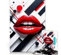 Rompecabezas Abstracto de Labios Rojos de 1000 Piezas para Adolescentes Fortalece la Memoria, Calma, relaja, Bordes Suaves Regalo increíble (50x75cm)